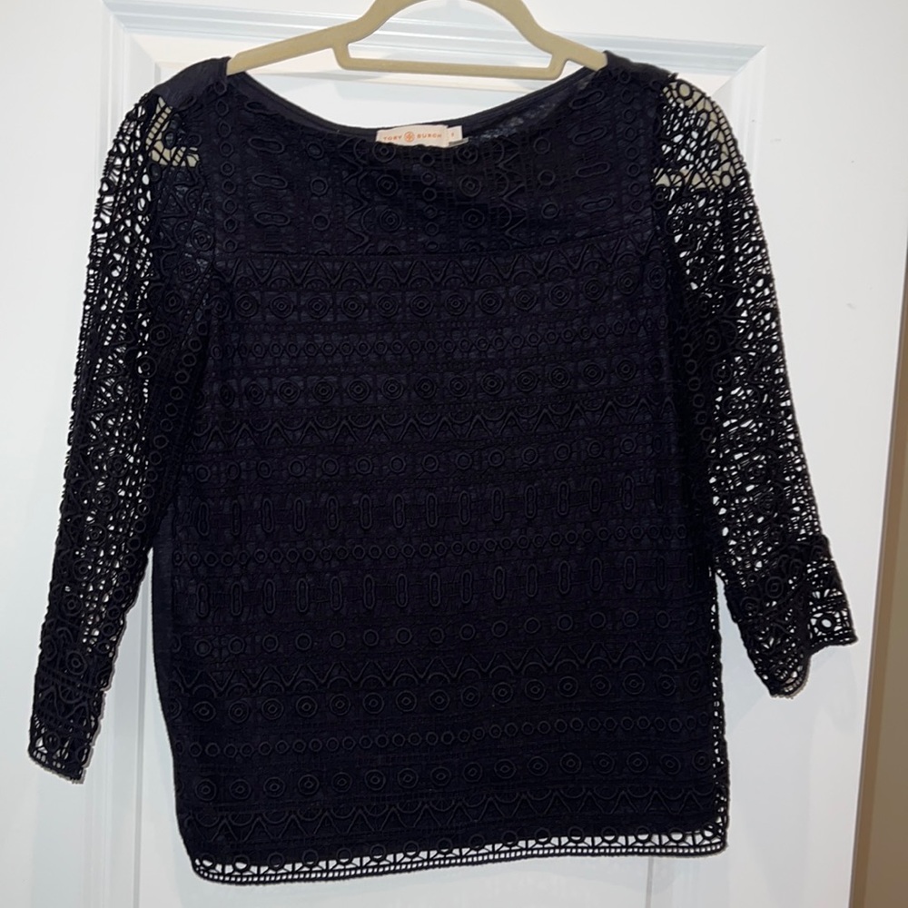 Tory Burch Black Crochet Lace Blouse